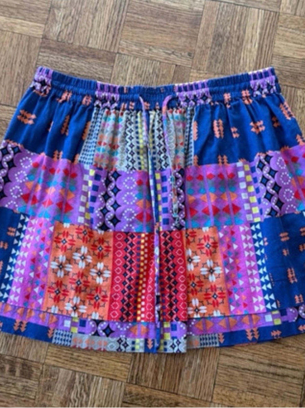 C&C California Patchwork Print Mini Skirt - Blue, Purple & Orange